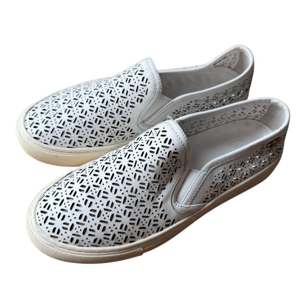 Tory Burch  Perforated Laser Cut Leather Slip On Sneakers Shoes Women Size 6М